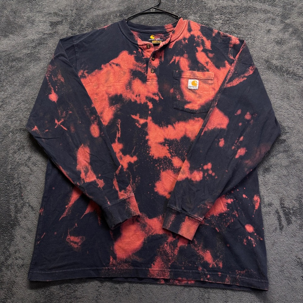 Carhartt Henley Shirt Mens L Tall Orange Bleach Tie Dye Long Sleeve K128